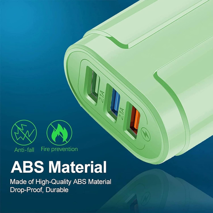 Incarcator Rapid QC3.0, , 3 Porturi USB, 2.1A, 18W, din ABS, Protectie Supraincalzire, Gama Macarons, Verde [5]