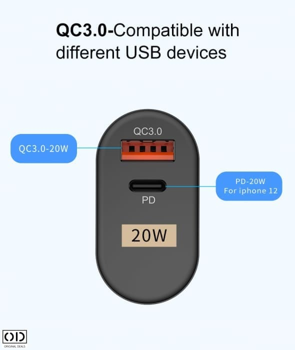 Incarcator Retea si Priza Inteligent cu 2 Porturi USB Ultra Charge 1x USB 3.0 si 1x USB Tip C cu Incarcare Super Rapida Compatibil Universal [3]
