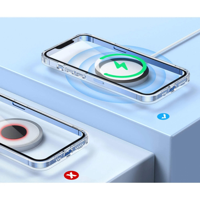 Inel Magnetic incarcare fara fir, montare auto, MagSafe Silicone pentru Apple iPhone 12 / 13 / 14, Negru [2]