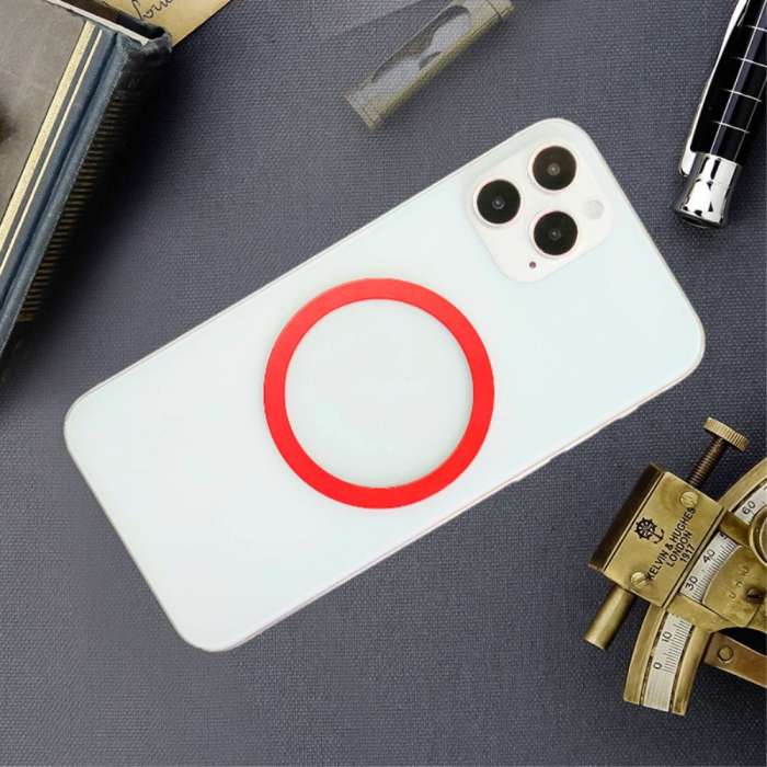 Inel Magnetic incarcare fara fir, montare auto, MagSafe Silicone pentru Apple iPhone 12 / 13 / 14, Rosu [2]