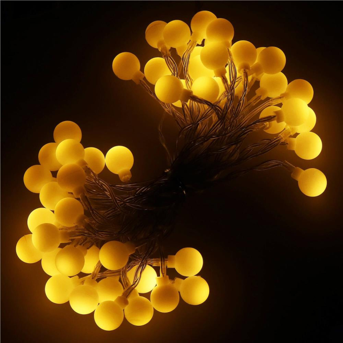 Instalatie bile luminoase pentru gradina, 7,5 metri, 50 LED-uri, cu baterii, galben [5]