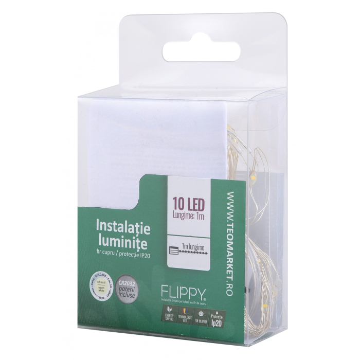 Instalatie Craciun, 1 metru, 10 LED-uri, alb cald,cu baterii,fir cupru, liniar, interior/exterior,  [6]