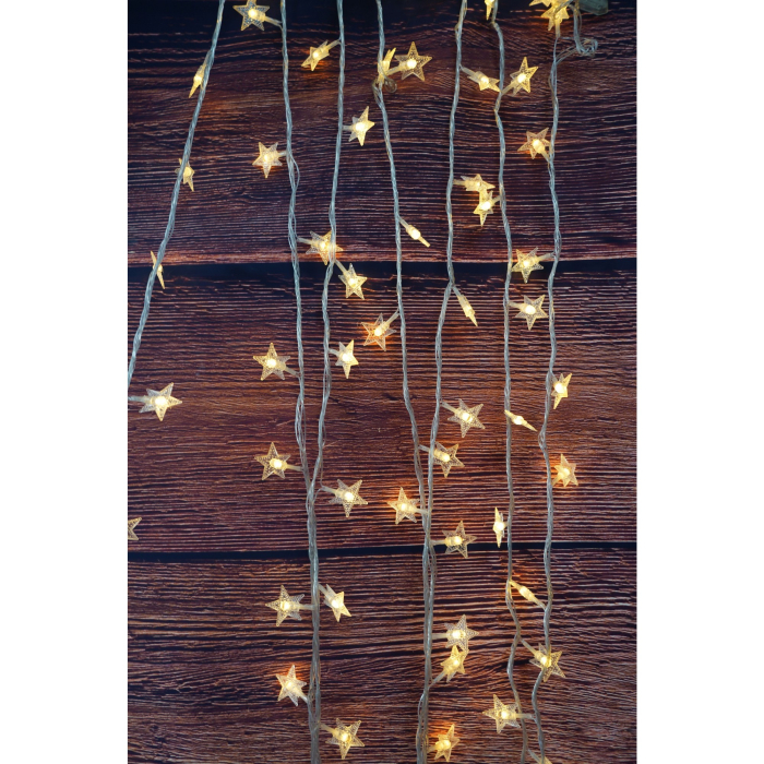 Instalatie Craciun, 10 M, 100 de LED-uri, alb-cald, model cu stelute, liniara, cu baterie, interior/exterior,  [3]