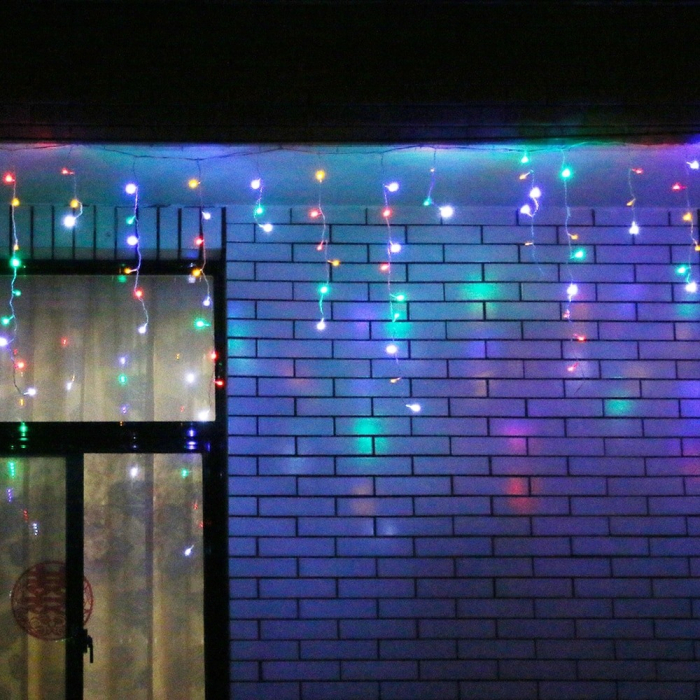 Instalatie Craciun, 10 m, 286 Led-uri ,Franjuri, Rosu / Verde/ Albastru, Flash, Transformator, Interconectabila, Prelungitor 3 m inclus, Fir Negru,  [5]