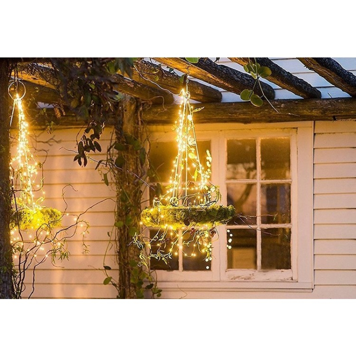 Instalatie Craciun, 100 LED-uri, 12 metri, pentru exterior cu incarcare solara, alb cald,  [6]