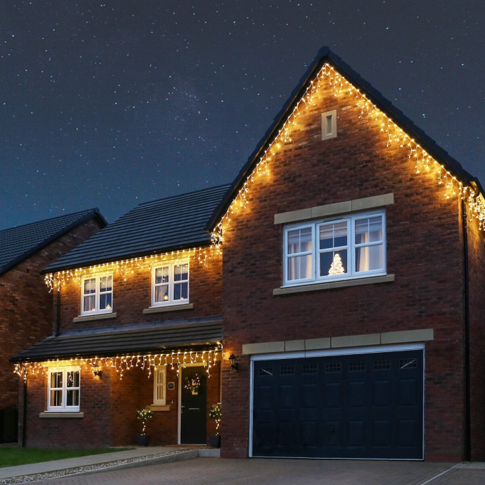 Instalatie Craciun, 165 m, 3960 Led-uri ,Franjuri, Alb cald, Flash, Alimentator, Interconectabila, Prelungitor 6.5 m inclus, Fir Alb Cauciucat, 220v,  [8]