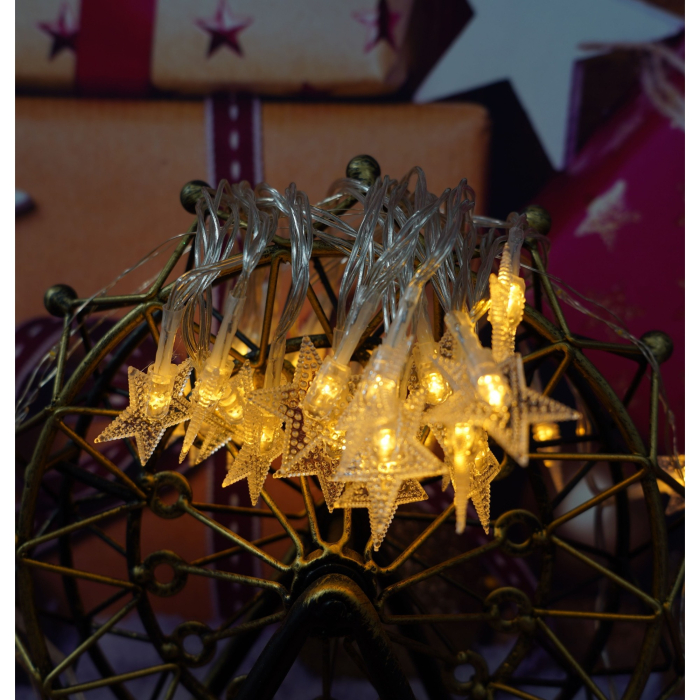 Instalatie Craciun, 3 M,20 de LED-uri, alb-cald, model cu stelute, liniara, cu baterie, interior/exterior,  [3]