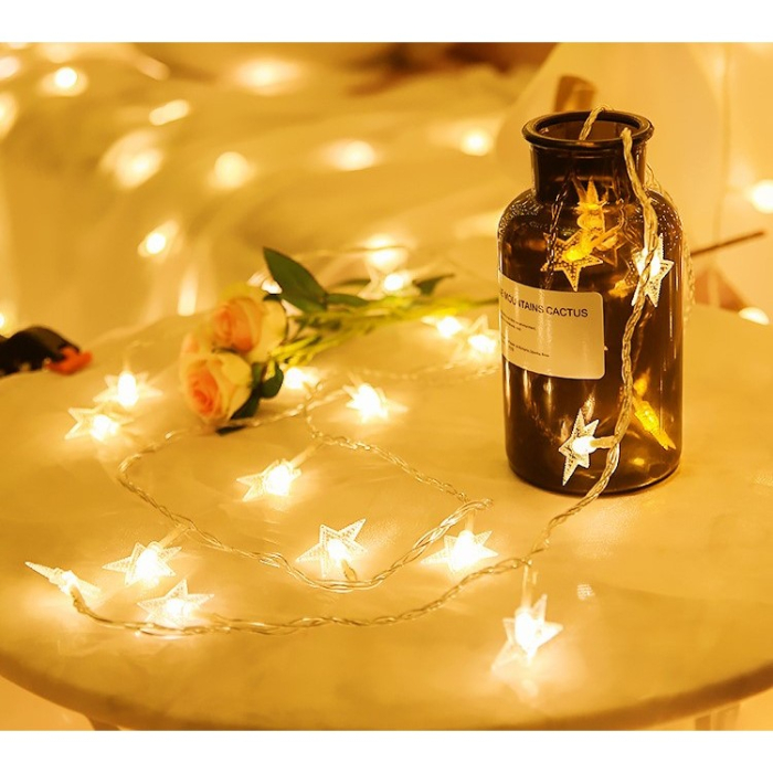 Instalatie Craciun, 3 metri, 20 LED-uri cu Ornament tip Stea, Alb Cald, telecomanda 8 functii, USB, fir cupru, liniar, interior/exterior,  [6]