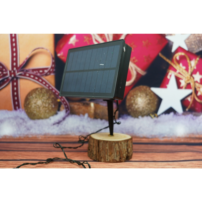 Instalatie Craciun, 8 metri, 50 de LED-uri, alb cald, telecomanda 8 functii, cu energie solara, fir negru, liniar, interior/exterior,  [2]