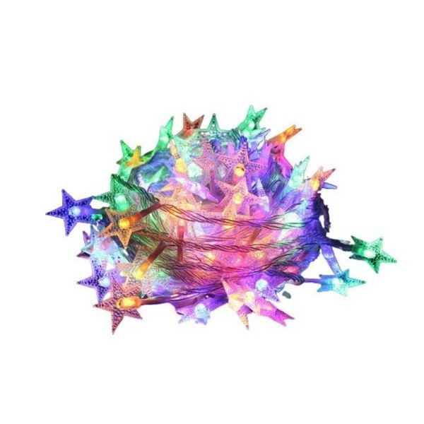 Instalatie Craciun cu baterii, 10 metri, 80 LED-uri tip Stea, fir Transparent, Multicolor,  [1]