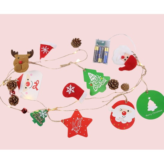 Instalatie Craciun cu baterii, 2 metri, 20 LED-uri tip Conuri de pin si figurine, Alb Cald,  [2]