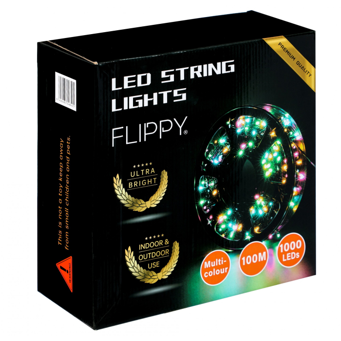 Instalatie Craciun liniara cu transformator, 100m, multicolor, 1000 LED-uri, fir negru, 8 jocuri de lumini,  [3]