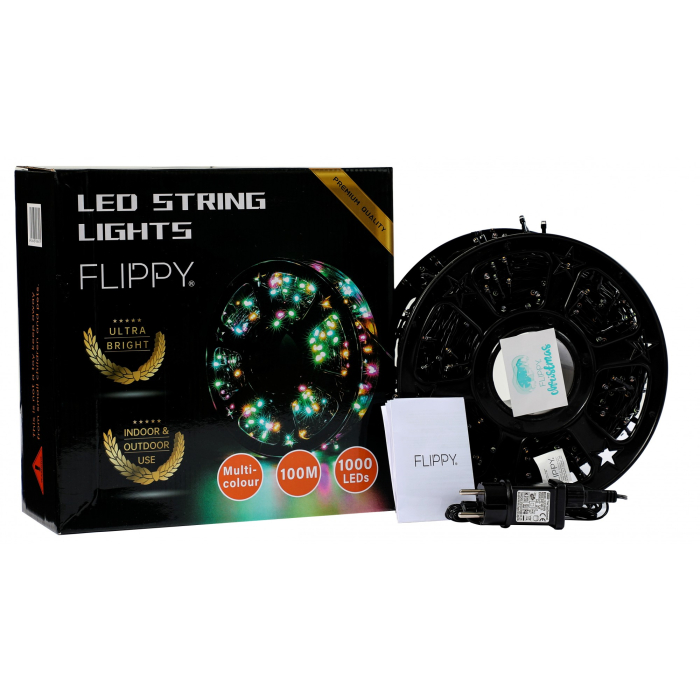 Instalatie Craciun liniara cu transformator, 100m, multicolor, 1000 LED-uri, fir negru, 8 jocuri de lumini,  [4]