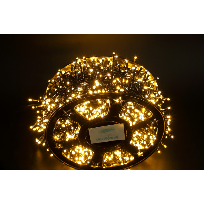 Instalatie Craciun liniara cu transformator, 50m, alb cald, 2000 LED-uri, fir negru, 8 jocuri de lumini,  [2]