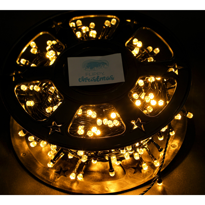 Instalatie Craciun liniara cu transformator, 50m, alb cald, 500 LED-uri, fir negru, 8 jocuri de lumini,  [2]