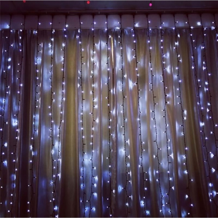 Instalatie Craciun Profesionala de Exterior IP65, Tip Perdea, 2m x 5m, 1000 Led-uri Mari, Alb rece, cu flash, Alimentator si prelungitor 6,5 m, Interconectabila, Fir negru,  [9]