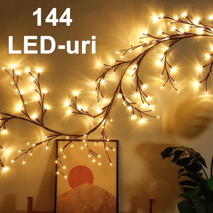 Instalatie Craciun tip Creanga , 144 LED-uri, Conectare USB, 8 Jocuri de Lumini, Telecomanda, 2.5 m, Prelungitor 2 m, 3V, Fir Negru, Alb Cald [9]