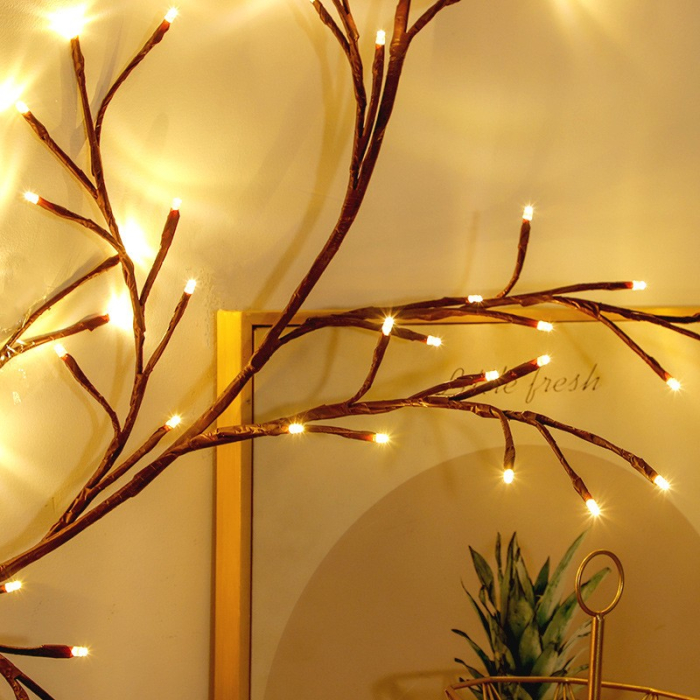 Instalatie Craciun tip Creanga , 144 LED-uri, Conectare USB, 8 Jocuri de Lumini, Telecomanda, 2.5 m, Prelungitor 2 m, 3V, Fir Negru, Alb Cald [6]