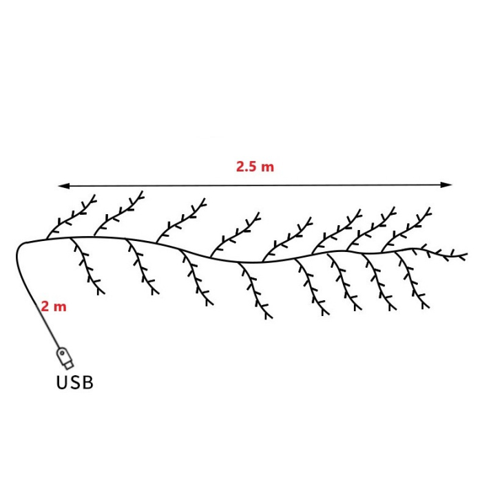 Instalatie Craciun tip Creanga , 144 LED-uri, Conectare USB, 8 Jocuri de Lumini, Telecomanda, 2.5 m, Prelungitor 2 m, 3V, Fir Negru, Alb Cald [4]