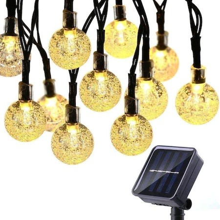 Instalatie Craciun, Tip Globuri de cristal, 100 Led-uri, 12 metri, Alb cald, Energie solara, Senzor de lumina,  [11]