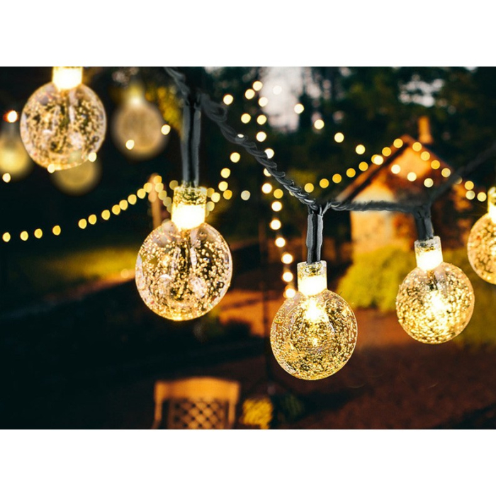 Instalatie Craciun, Tip Globuri de cristal, 50 Led-uri, 9.5 metri, Alb cald, Energie solara, Senzor de lumina,  [12]