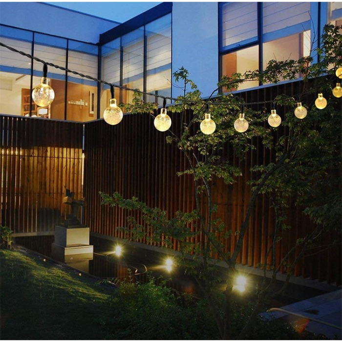 Instalatie Craciun, Tip Globuri de cristal, 50 Led-uri, 9.5 metri, Alb cald, Energie solara, Senzor de lumina,  [4]