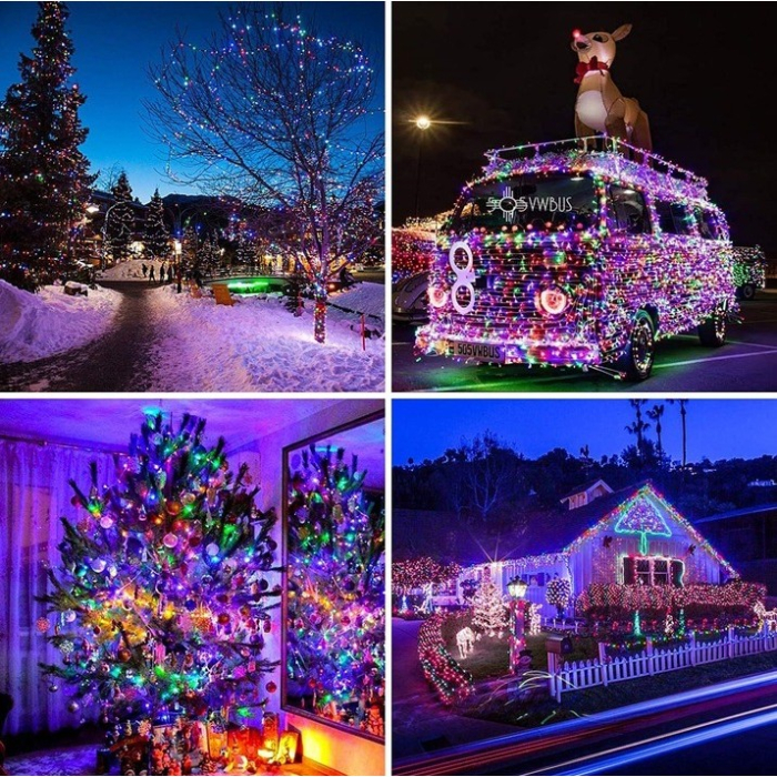 Instalatie Craciun, Tip Perdea IP44, 3m x 1m, 100 Led-uri, Multicolor, USB si telecomanda cu 8 functii,  [11]