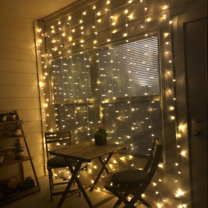 Instalatie Craciun, Tip Perdea, IP44, 5 m x 1 m, 300 LED-uri, Alb cald, 8 jocuri de lumini, Transformator cu telecomanda, Interconectabila, Prelungitor 5 m inclus, Fir transparent, Interior/ Exterior,  [4]