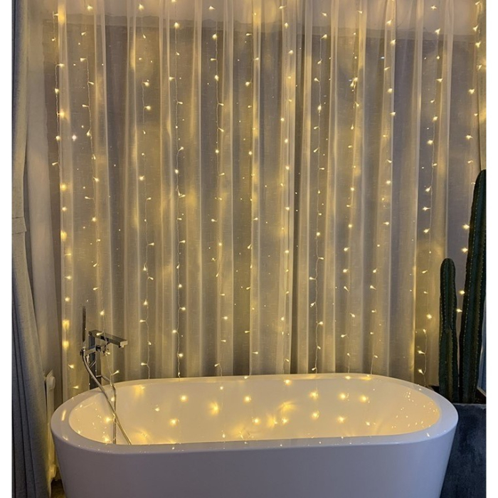 Instalatie Craciun, Tip Perdea, IP44, 8 m x 2 m, 960 LED-uri, Alb cald, 8 jocuri de lumini, Transformator cu telecomanda, Interconectabila, Prelungitor 5 m inclus, Fir transparent, Interior/ Exterior,  [4]