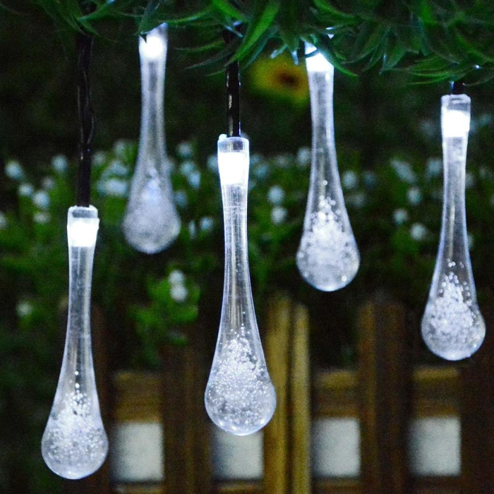 Instalatie Craciun, Tip Picaturi, 20 Led-uri, 5 metri, Alb rece, Energie solara, Senzor de lumina,  [4]