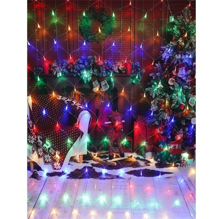 Instalatie Craciun, Tip Plasa, IP 44, 2 x 1 m, 80 LED-uri, Multicolor, 8 jocuri de lumini, Transformator cu telecomanda, Interconectabila, Prelungitor 3 m inclus, Fir transparent,  [2]