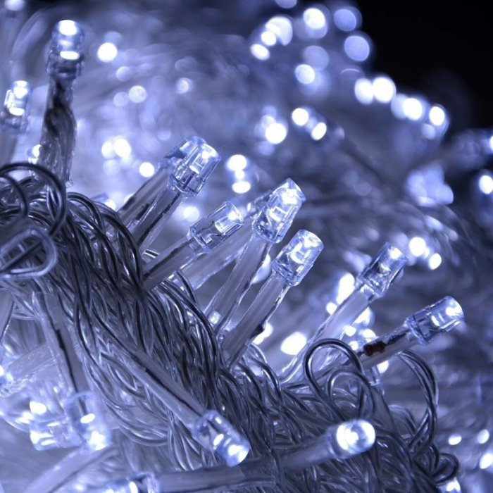 Instalatie Craciun Turturi, IP44, 23 m, 668 Led-uri ,Perdea Franjurata, Alb rece, 8 jocuri de lumini, Transformator 31 V, Putere 9 W, Interconectabila, Interior/Exterior, Prelungitor 3 m inclus, Fir Transparent,  [8]