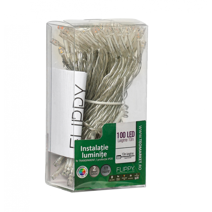 Instalatie de Craciun cu Baterii Tip Liniar, 2 jocuri de lumini, Fir Transparent 10 m 100 LED -uri, Multicolor [3]
