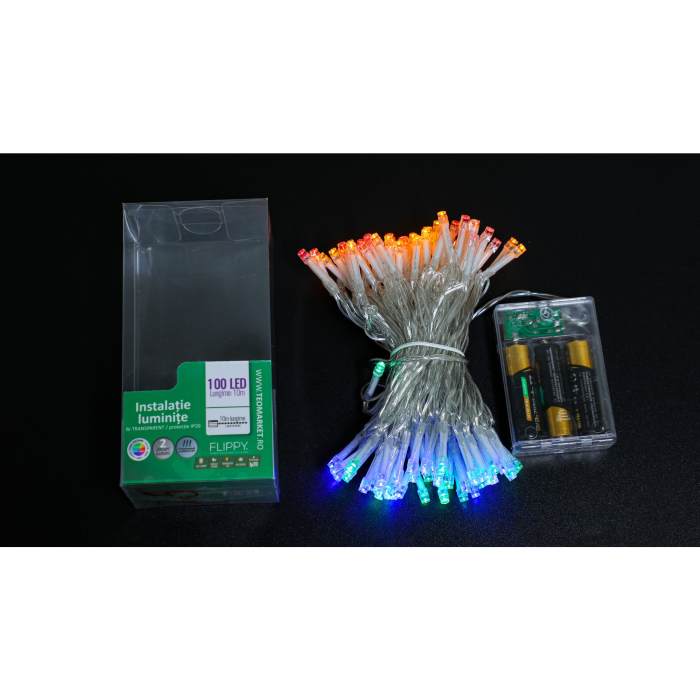 Instalatie de Craciun cu Baterii Tip Liniar, 2 jocuri de lumini, Fir Transparent 10 m 100 LED -uri, Multicolor [7]