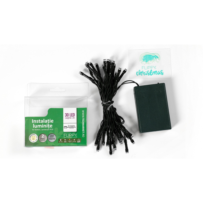 Instalatie de Craciun cu Baterii Tip Liniar, 2 jocuri de lumini, Fir Verde 3 m 30 LED -uri, Alb Cald [5]
