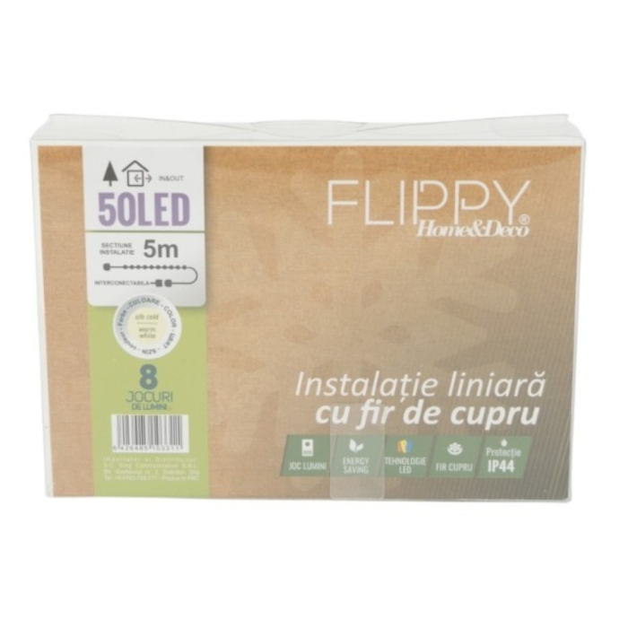 Instalatie de Craciun Liniara, ®, Tip Liniara, Fir Cupru, 8 Jocuri de Lumini, cu Telecomanda, 5 m, 50 Led-uri, Alimentare USB, 4.5V, Alb Cald [3]