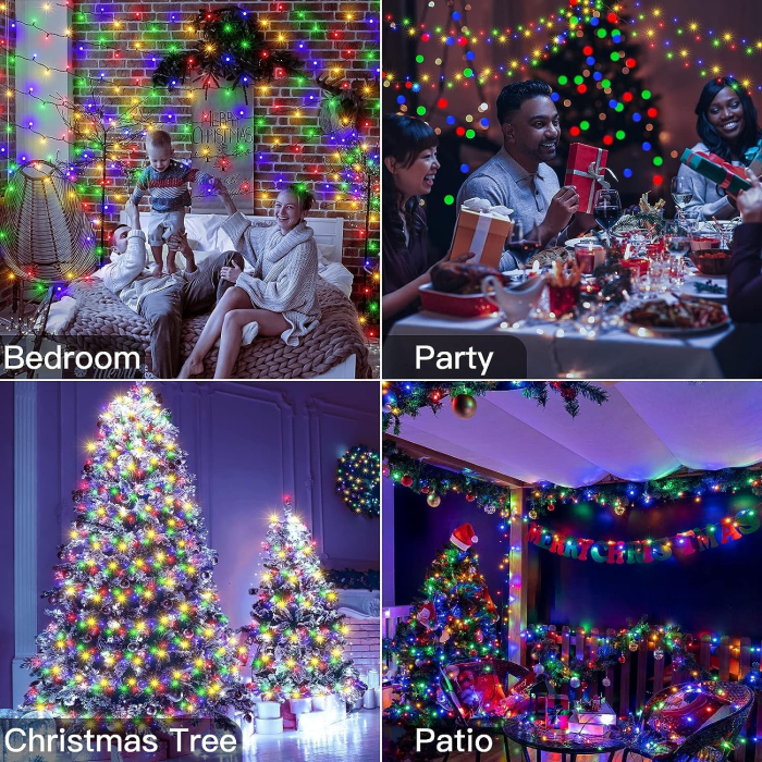 Instalatie de Craciun liniara Yoto, 10 m, din care 1 m cablu priza 220V, 100 LED, 8 jocuri de lumini, beculet in 6 colturi, pentru interior, controler, fir negru, multicolor [5]