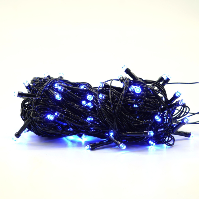 Instalatie de Craciun liniara Yoto, 10 m, din care 1 m cablu priza 220V, 100 LED, 8 jocuri de lumini, controler, fir negru, albastru [4]