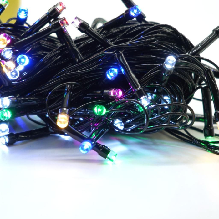 Instalatie de Craciun liniara Yoto, 10 m, din care 1 m cablu priza 220V, 100 LED, 8 jocuri de lumini, controler, fir negru, multicolor [4]