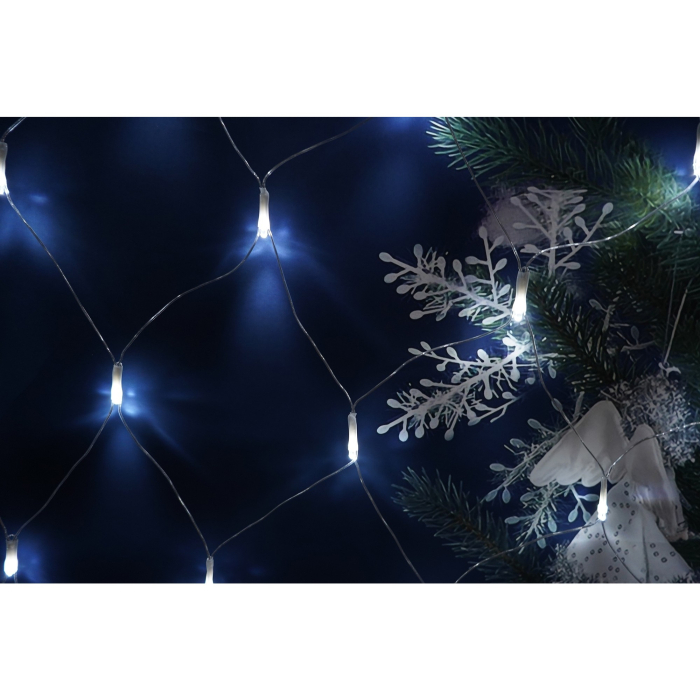 Instalatie de Craciun, ®, Sectiune 2 x 2 m, Tip Plasa, 160 LED-uri, Fara Transformator, IP44, 8 Jocuri de Lumini, Interconectabila, Fir Transparent, Alb Rece [3]