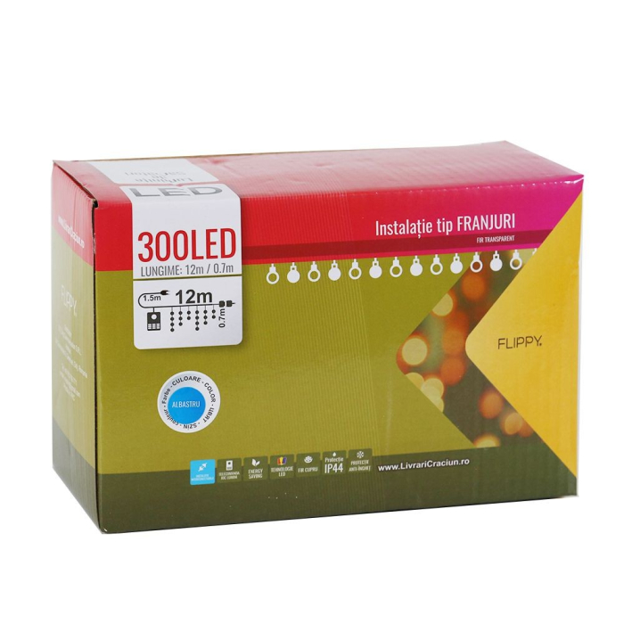 Instalatie de Craciun ® Tip Franjuri, 12 m, 300 LED-uri, Interconectabila, Albastru [6]