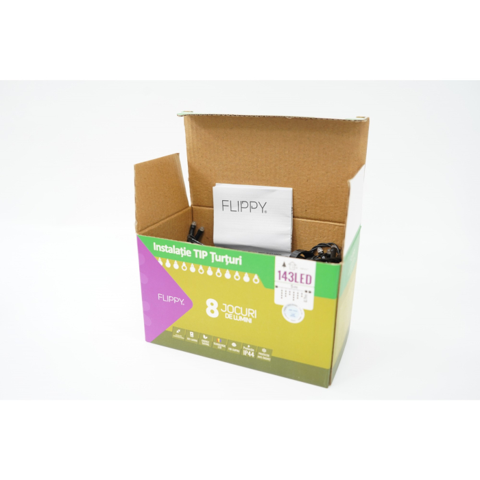 Instalatie de Craciun ® Tip Franjuri, 8 jocuri de lumini, Sectiune 5 m, 143 LED-uri, Interconectabila, Fir Negru, Alb Rece [4]