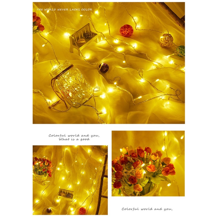 Instalatie de Craciun, ®, Tip Perdea, cu Baterii, 8 Jocuri de Lumini, Muzica, cu Telecomanda, 2 x 2 m, 200 Led-uri, Alb Cald [5]