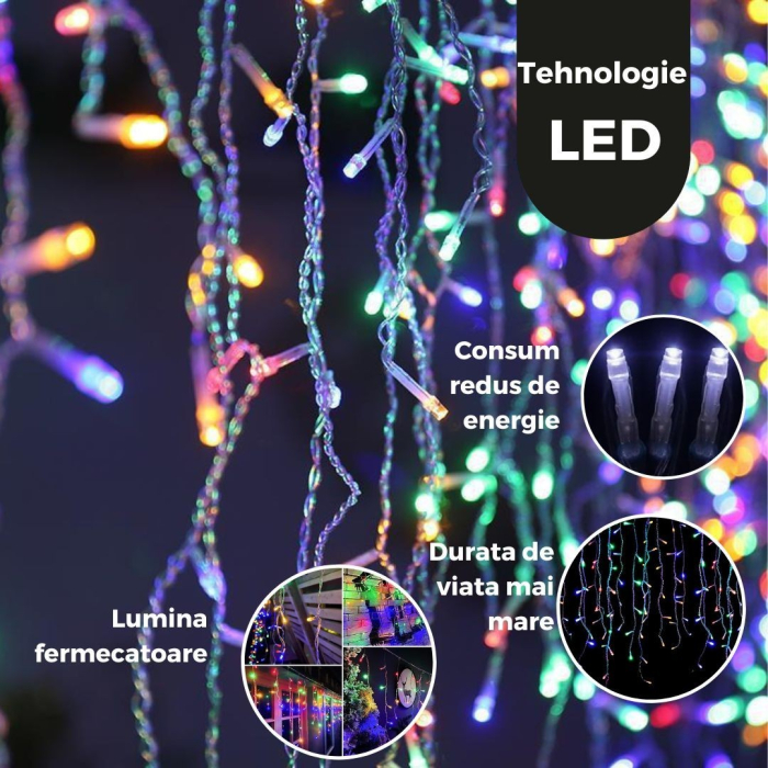 Instalatie de Craciun, ®, Tip Turturi, Sectiune 5 m, 143 LED-uri, 8 Jocuri de Lumini, Fir Negru, Lumina Multicolora, IP44, Interconectabila [3]