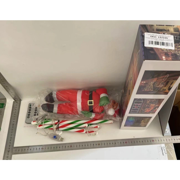 Instalatie LED de Craciun, , cu Accesorii, Lumina Calda, Lungime 1 m, 4 Trepte, 72 de Luminite, 8 Moduri, Model Mos Craciun pe Scara Alb cald [2]