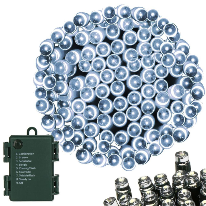 Instalatie lumini de exterior pentru gradina, 5 metri, 50 LED-uri, cu baterii, alb [2]