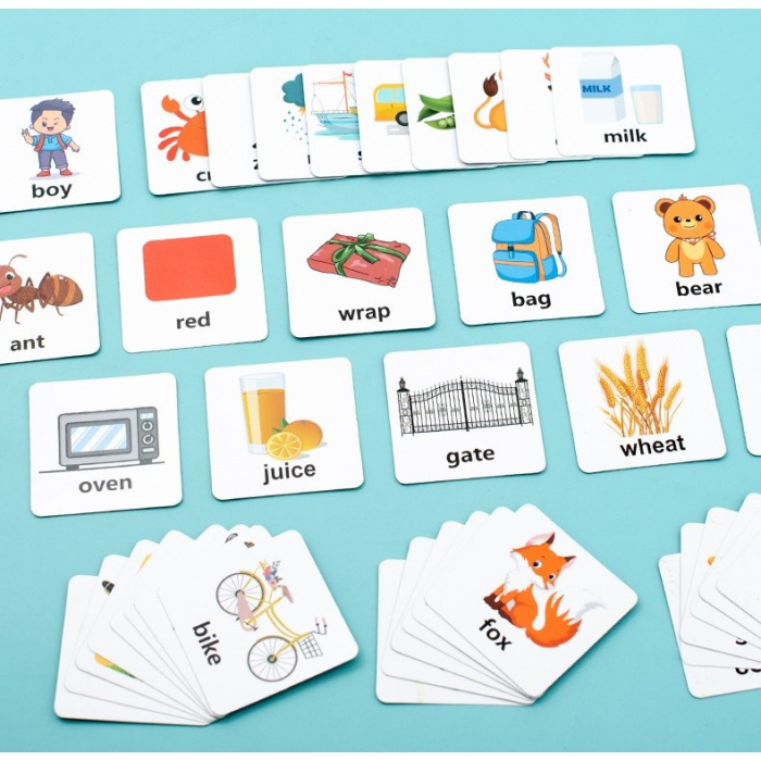 Joc cu Blocuri din Lemn, , Formare Cuvinte, Cartonase cu Obiecte si Animale, Clopotel, Joc pentru 4 Persoane, 3 Ani+, 28x15.5x5 cm, Multicolor [13]