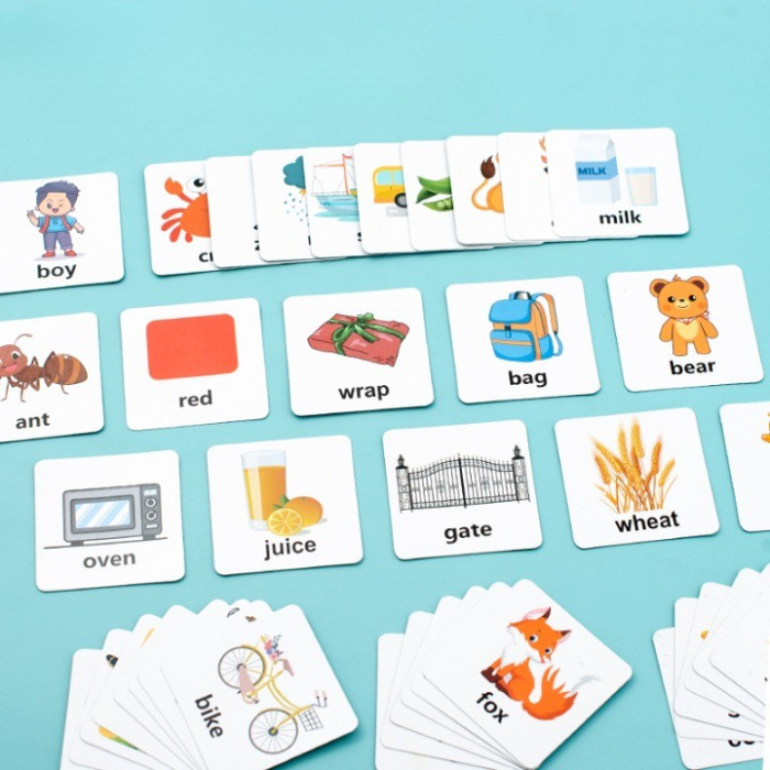 Joc cu Blocuri din Lemn, , Formare Cuvinte, Cartonase cu Obiecte si Animale, Clopotel, Joc pentru 4 Persoane, 3 Ani+, 28x15.5x5 cm, Multicolor [6]