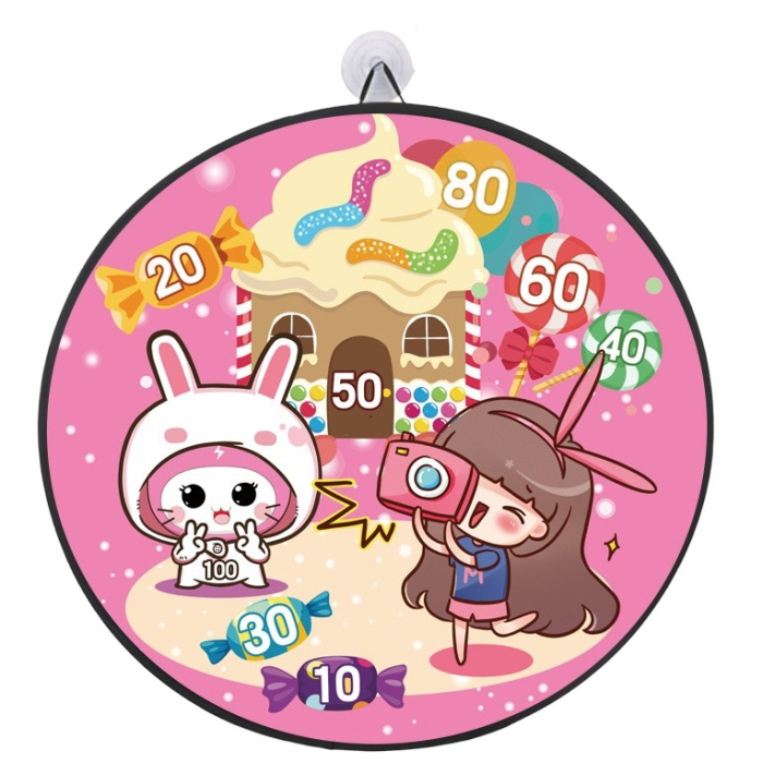 Joc Darts pentru Copii, Placa Pliabila 36.5 cm, 8 Mingii Velcro/Scai Simple, 2 Mingii Luminoase, Model Acadele, Roz [8]