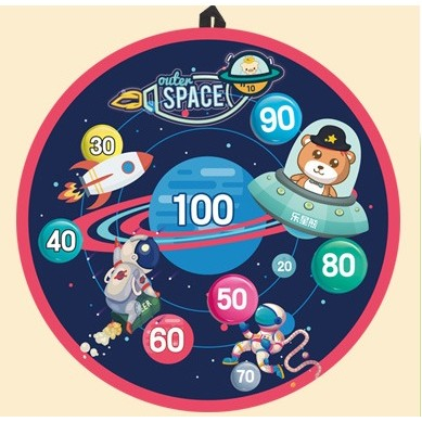 Joc Darts pentru Copii, Placa Pliabila 36.5 cm, 8 Mingii Velcro/Scai Simple, 2 Mingii Luminoase, Model Spatiu, Albastru [5]